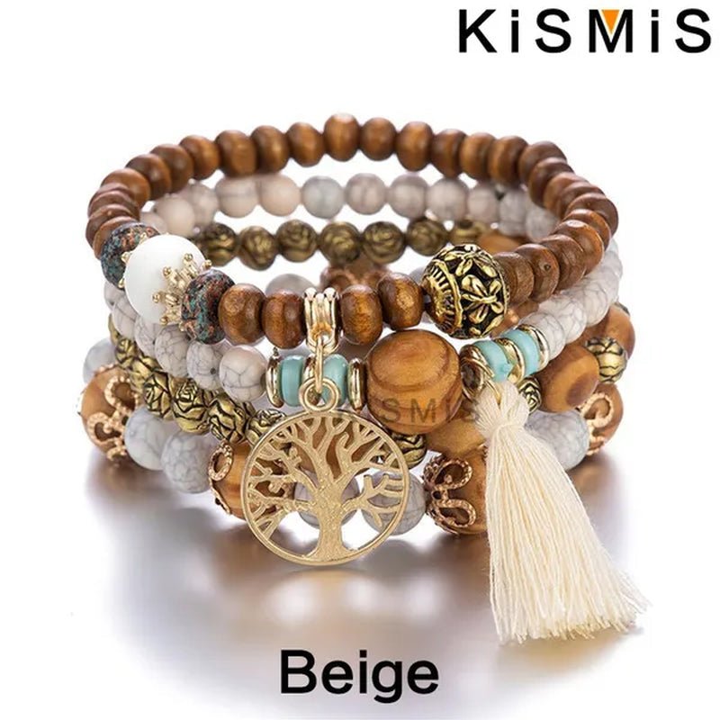 KISMIS 4Pcs/Set Exquisite Fashion Bohemian Bracelet Creative Women'S Jewelry Silver Jewelry Tassel Multi Layer Jewelry Bracelet Fashion Jewelry 1 or 2 Sets Optional - WORLD TIME VISITS