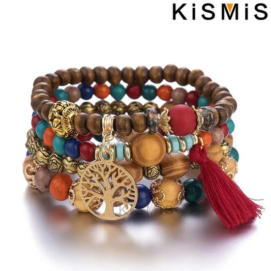KISMIS 4Pcs/Set Exquisite Fashion Bohemian Bracelet Creative Women'S Jewelry Silver Jewelry Tassel Multi Layer Jewelry Bracelet Fashion Jewelry 1 or 2 Sets Optional - WORLD TIME VISITS