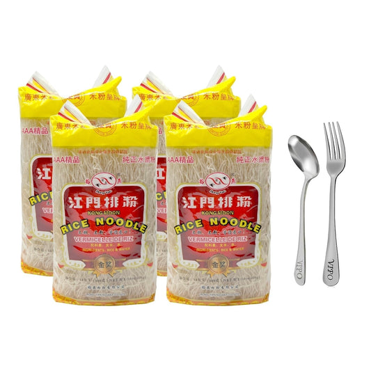 Kong Moon Mei Fun Rice Stick Noodles Rice Vermicelli Net WT: 14Oz Pack Comes with Free Vipo Brand Fork and Spoon (4 - Pack) - WORLD TIME VISITS
