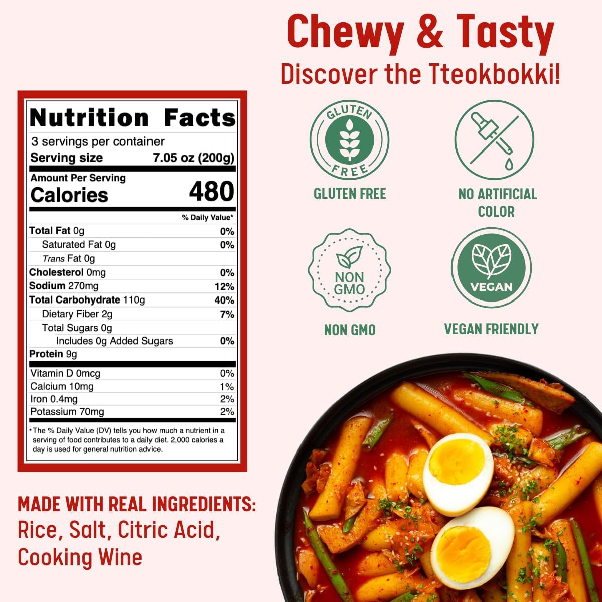 Korean Rice Cake Tteokbokki Stick – 1 Pack (3 Individual Package X 1 Pack) Vegan, Non-Gmo, Gluten Free, Tteok Rice Cakes Food Pasta 21.16 Oz per Pack