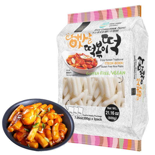 Korean Rice Cake Tteokbokki Stick – 1 Pack (3 Individual Package X 1 Pack) Vegan, Non - Gmo, Gluten Free, Tteok Rice Cakes Food Pasta 21.16 Oz per Pack - WORLD TIME VISITS
