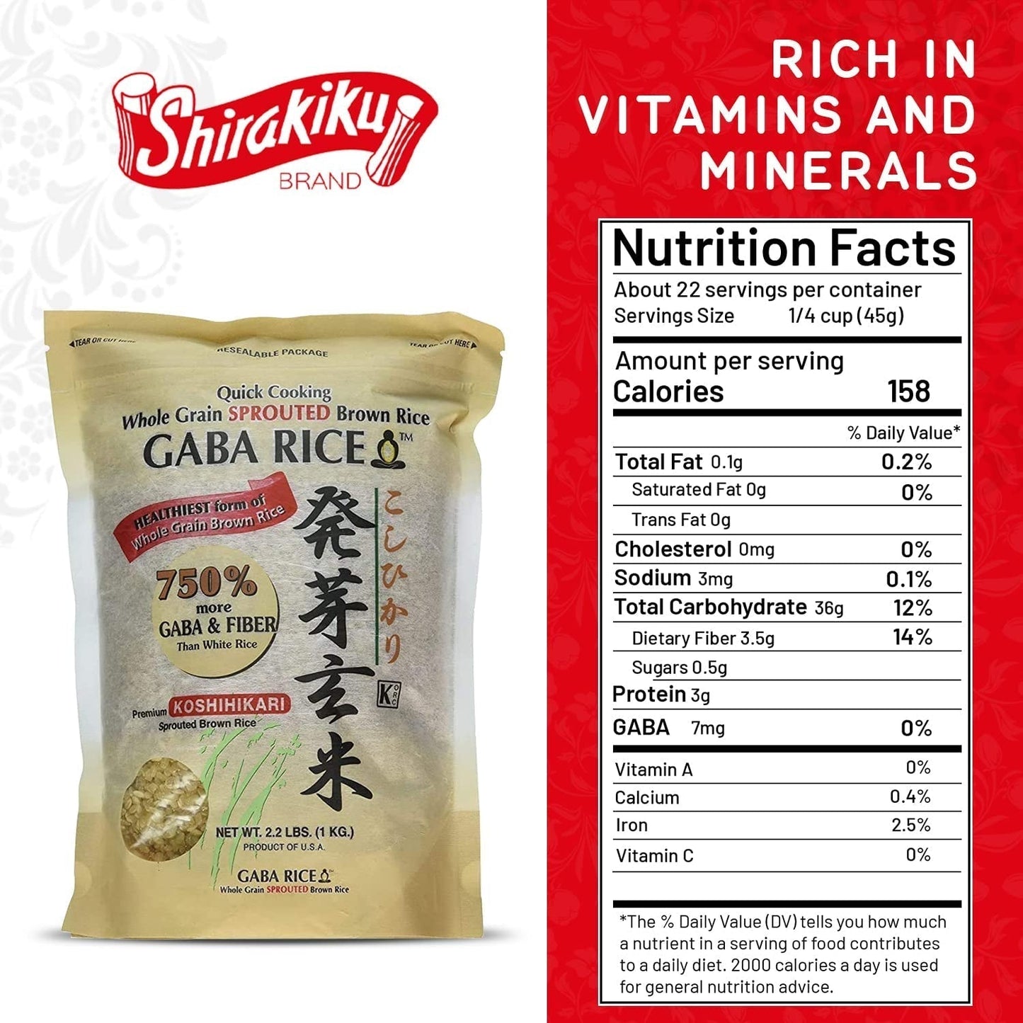 Koshihikari Premium Sprouted Brown Gaba Rice, 2.2 Pound (Pack of 4) - WORLD TIME VISITS