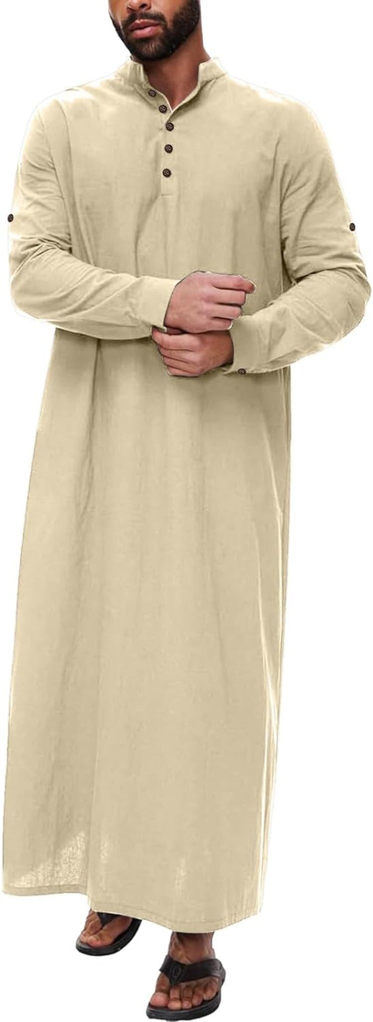 Kurta Men Long Sleeve Kaftan Thobe Muslim Men Thobe Big and Tall Kaftan Men Thobe with Pocket - WORLD TIME VISITS