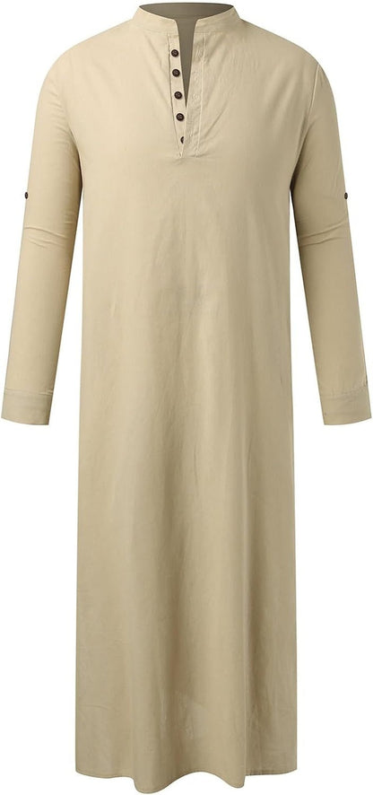 Kurta Men Long Sleeve Kaftan Thobe Muslim Men Thobe Big and Tall Kaftan Men Thobe with Pocket
