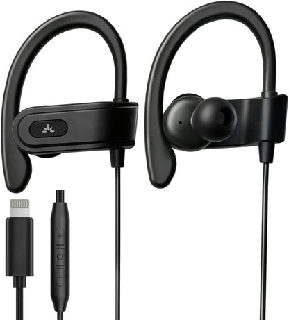 L171 - Lightning Wired Earbuds with Microphone & In - Line Volume Control, Compatible with Older Iphone 11, 12, 13, 14 Models, Mfi Certified Headphones with Ear Hook for Running & Sports - WORLD TIME VISITS