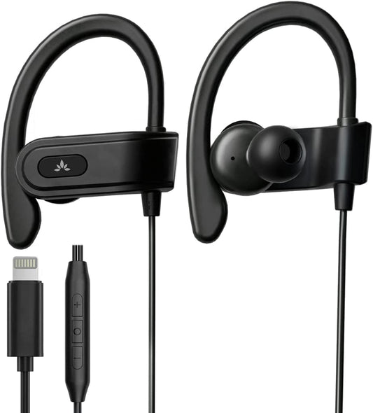 L171 - Lightning Wired Earbuds with Microphone & In - Line Volume Control, Compatible with Older Iphone 11, 12, 13, 14 Models, Mfi Certified Headphones with Ear Hook for Running & Sports - WORLD TIME VISITS