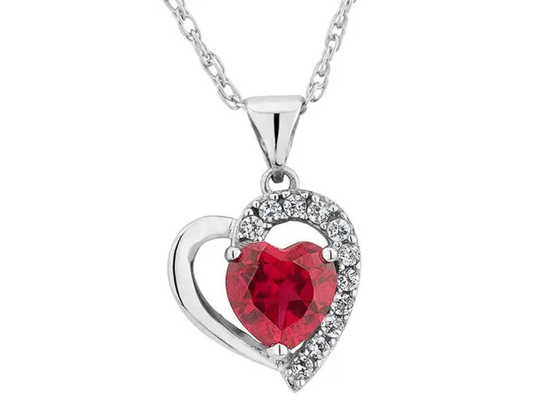 Lab-Created Ruby Heart Pendant Necklace with Created White Sapphire 1.90 Carat (Ctw) in Sterling Silver with Chain