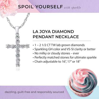 Lab Grown Diamond Cross Necklace for Women | 1/20-2 1/2 CT. TW. White Rhodium Plated 925 Sterling Silver Cross Diamond Pendant Necklace | Accompanied by an Adjustable Silver Chain