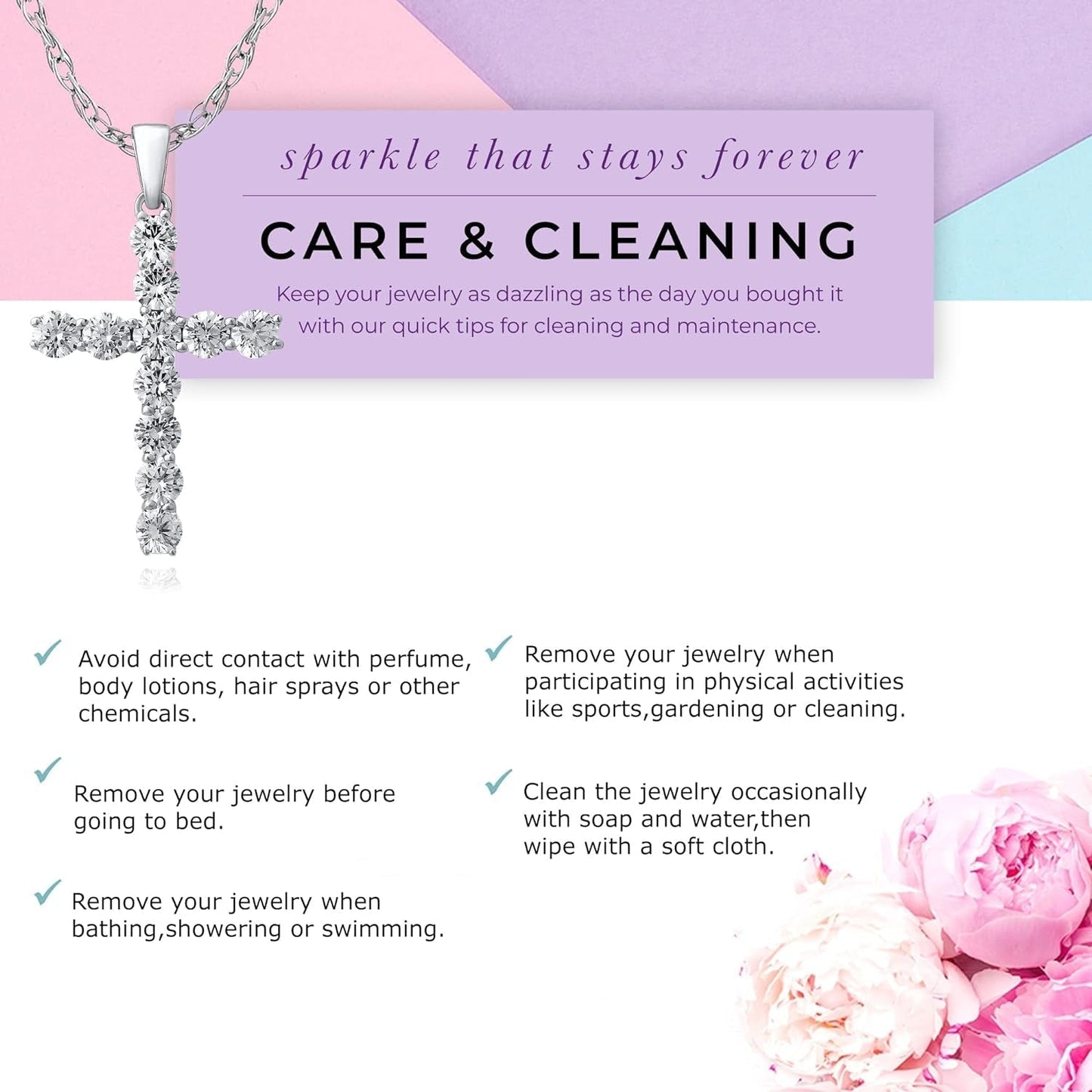Lab Grown Diamond Cross Necklace for Women | 1/20-2 1/2 CT. TW. White Rhodium Plated 925 Sterling Silver Cross Diamond Pendant Necklace | Accompanied by an Adjustable Silver Chain