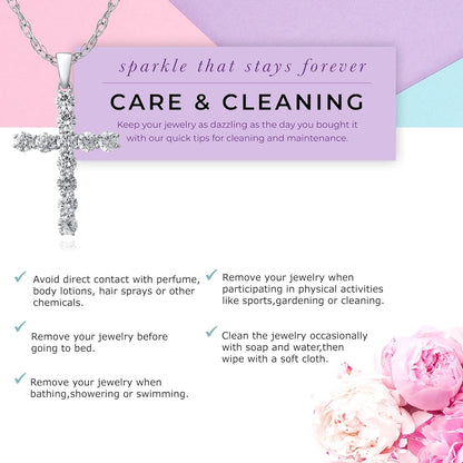 Lab Grown Diamond Cross Necklace for Women | 1/20-2 1/2 CT. TW. White Rhodium Plated 925 Sterling Silver Cross Diamond Pendant Necklace | Accompanied by an Adjustable Silver Chain