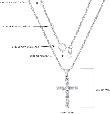 Lab Grown Diamond Cross Necklace for Women | 1/20 - 2 1/2 CT. TW. White Rhodium Plated 925 Sterling Silver Cross Diamond Pendant Necklace | Accompanied by an Adjustable Silver Chain - WORLD TIME VISITS