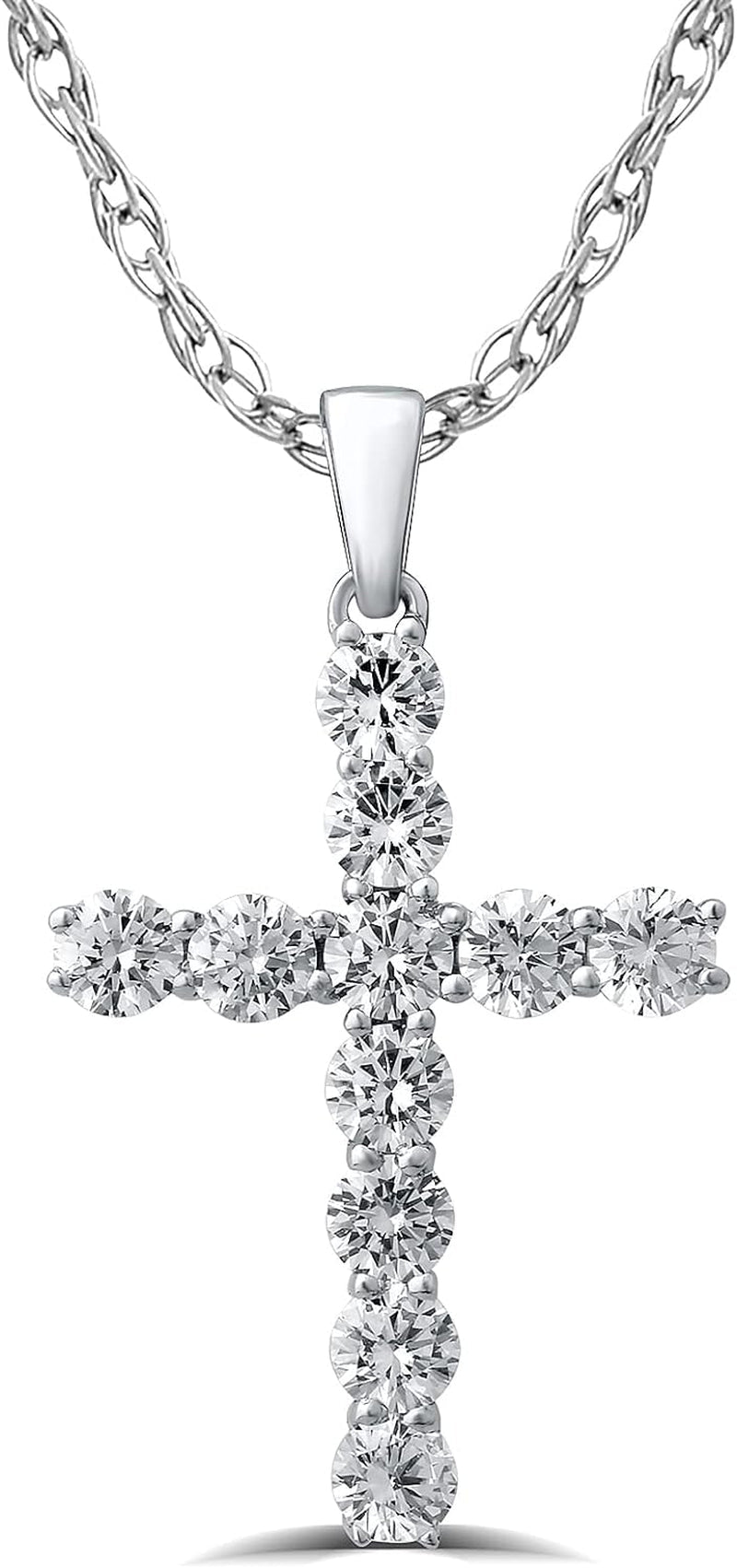 Lab Grown Diamond Cross Necklace for Women | 1/20 - 2 1/2 CT. TW. White Rhodium Plated 925 Sterling Silver Cross Diamond Pendant Necklace | Accompanied by an Adjustable Silver Chain - WORLD TIME VISITS
