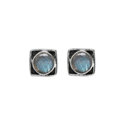 Labradorite Stone Stud Earring, 925 Sterling Silver Stud Earrings for Women Girls, Natural Gemstone Stud Earring, round Stone Stud Earrings, Gift Jewelry for Her