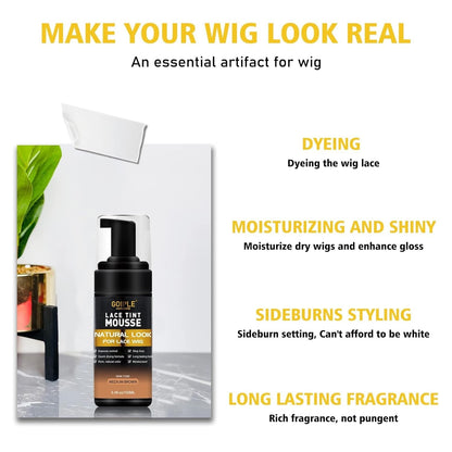 Lace Tint Hair Mousse for Women'S Wigs, Toupees, and Hairpieces - 3.4 Fl Oz Natural Finishing Color Foam Tint with Hair Wax Stick (Medium Brown)