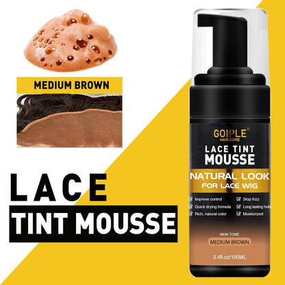 Lace Tint Hair Mousse for Women'S Wigs, Toupees, and Hairpieces - 3.4 Fl Oz Natural Finishing Color Foam Tint with Hair Wax Stick (Medium Brown)