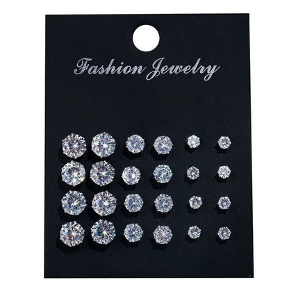 Ladies FashionSilver Stud Earrings, Ladies Earrings, Ladies Wedding Engagement Valentine's Day Jewelry Gifts (5 pairs/set)
