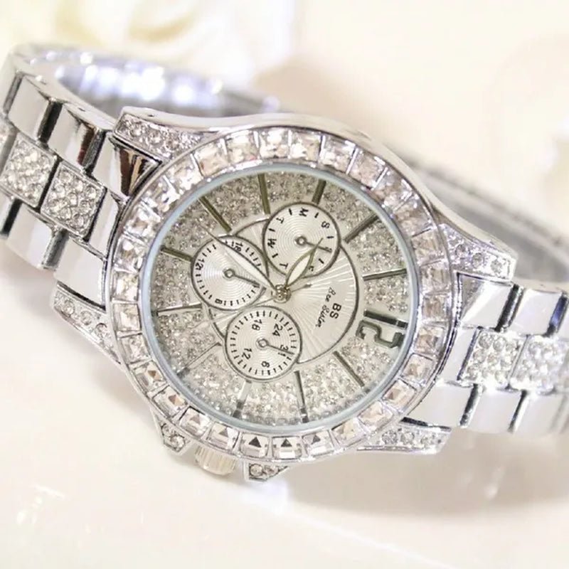 Lady Dress Watch Luxury Austrian Crystals Watch Rose Gold Shinning Diamond Rhinestone Fashion Bracelet Montre Femme - WORLD TIME VISITS