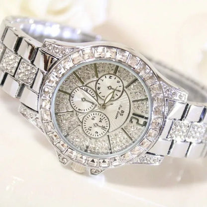 Lady Dress Watch Luxury Austrian Crystals Watch Rose Gold Shinning Diamond Rhinestone Fashion Bracelet Montre Femme - WORLD TIME VISITS