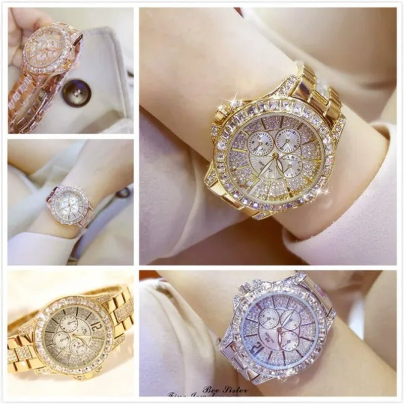 Lady Dress Watch Luxury Austrian Crystals Watch Rose Gold Shinning Diamond Rhinestone Fashion Bracelet Montre Femme - WORLD TIME VISITS