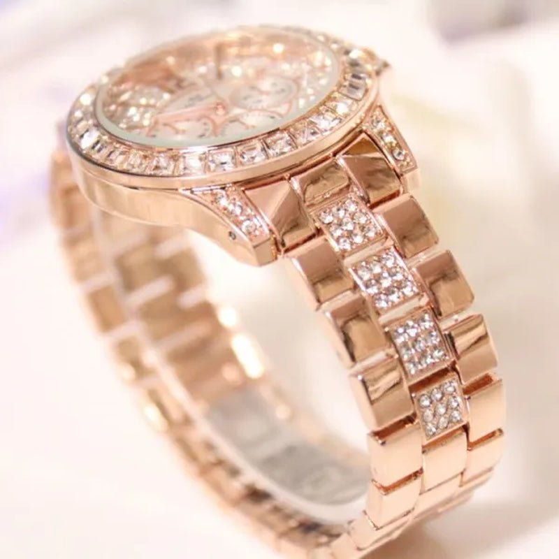 Lady Dress Watch Luxury Austrian Crystals Watch Rose Gold Shinning Diamond Rhinestone Fashion Bracelet Montre Femme