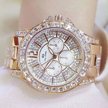 Lady Dress Watch Luxury Austrian Crystals Watch Rose Gold Shinning Diamond Rhinestone Fashion Bracelet Montre Femme - WORLD TIME VISITS
