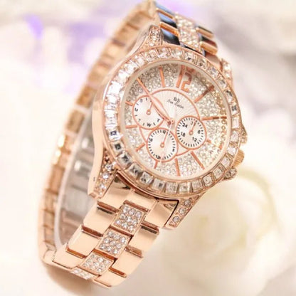 Lady Dress Watch Luxury Austrian Crystals Watch Rose Gold Shinning Diamond Rhinestone Fashion Bracelet Montre Femme