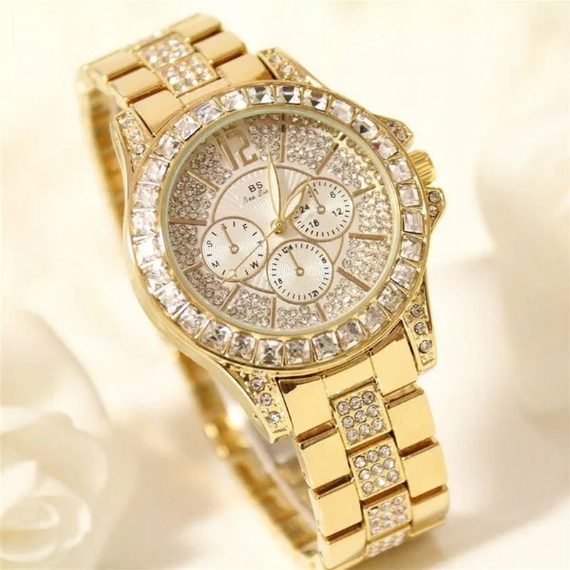 Lady Dress Watch Luxury Austrian Crystals Watch Rose Gold Shinning Diamond Rhinestone Fashion Bracelet Montre Femme - WORLD TIME VISITS