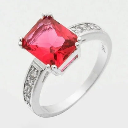 Lady Jewelry 3.99Ct Ruby Diamond 14K White Gold Ring Size6-10