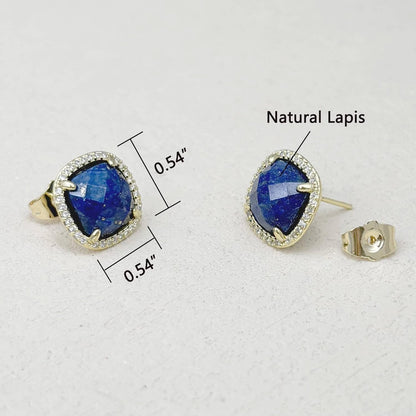 Lapis Earrings, Blue Stud Earrings for Women, Natural Birthstone Earrings for Lapis Lazuli Jewelry, Handmade Earrings Gift for Her