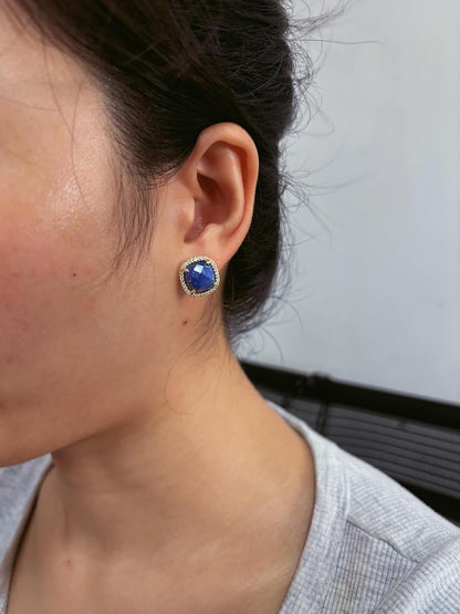 Lapis Earrings, Blue Stud Earrings for Women, Natural Birthstone Earrings for Lapis Lazuli Jewelry, Handmade Earrings Gift for Her