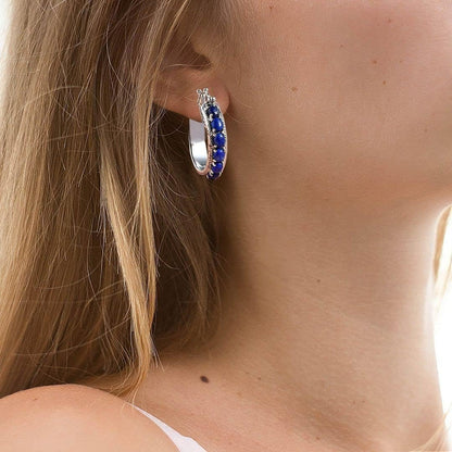 Lapis Lazuli Earrings for Women Trendy with Platinum Plated Hoop - Blue Earrings Costume Birthstone Jewelry Birthday Gifts for Women