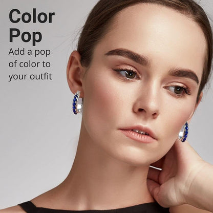 Lapis Lazuli Earrings for Women Trendy with Platinum Plated Hoop - Blue Earrings Costume Birthstone Jewelry Birthday Gifts for Women