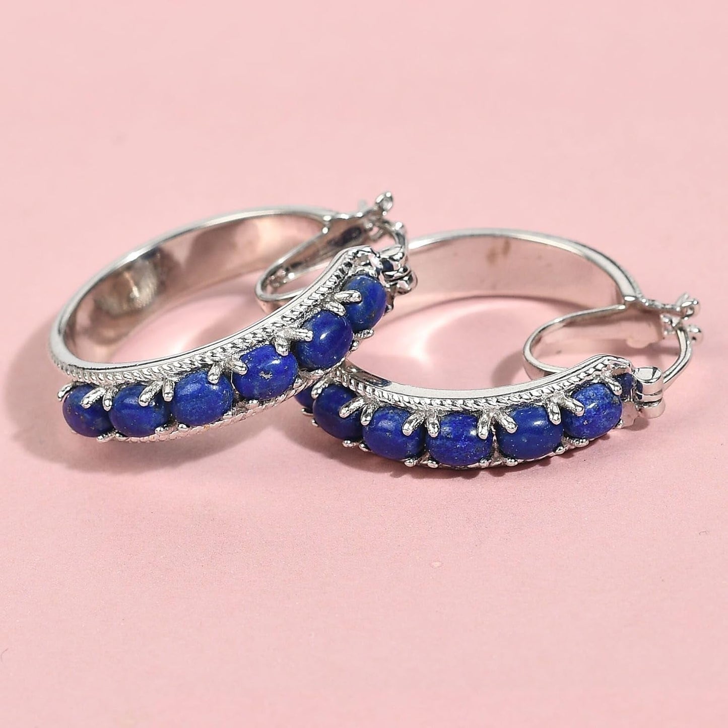Lapis Lazuli Earrings for Women Trendy with Platinum Plated Hoop - Blue Earrings Costume Birthstone Jewelry Birthday Gifts for Women - WORLD TIME VISITS