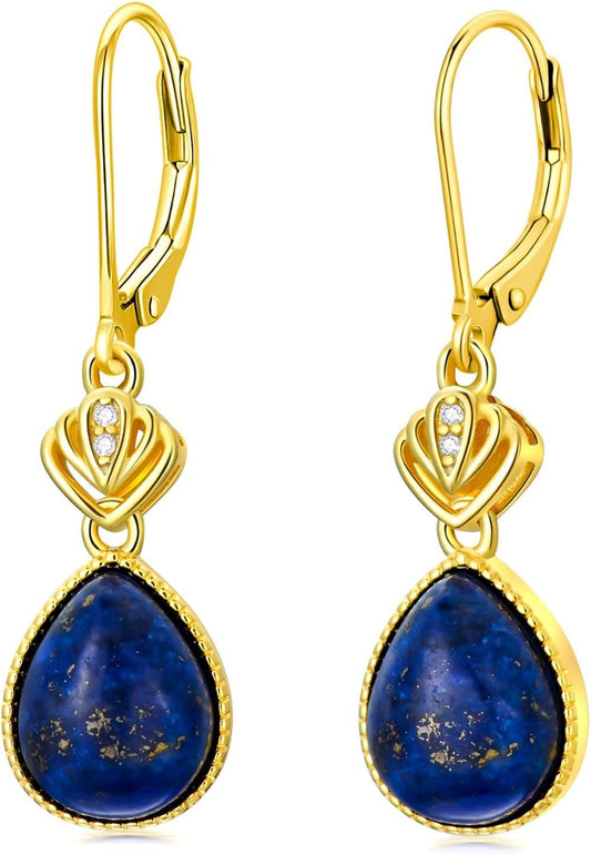 Lapis Lazuli Earrings Jewelry Sterling Silver Blue Lapis Dangle Dangling Drop Earrings Boho Wedding Gifts for Women - WORLD TIME VISITS