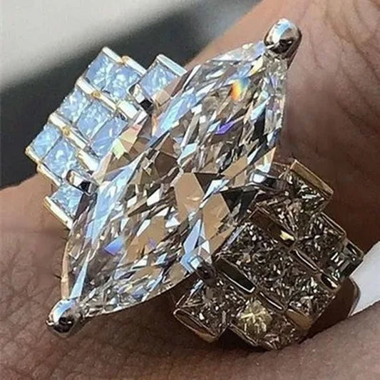 Large 925 Genuine Solid Sterling Silver White Sapphire Diamond Rings Jewelry Bridemaids Gifts Size 6 7 8 9 10 (S925 STAMP) - WORLD TIME VISITS