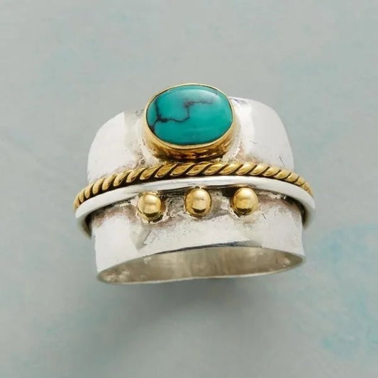 Large 925 Solid Sterling Silver Natural Gemstone Turquoise Diamond Ring Women Wedding Engagement Fine Jewelry Gifts - WORLD TIME VISITS