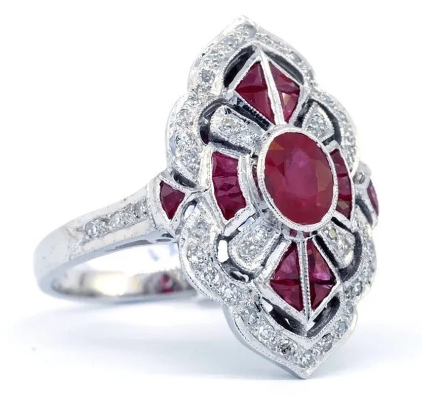 Large 925 Sterling Silver Natural Gemstone Ruby & White Sapphire Diamond Ring Wedding Anniversary Brand Women Jewelry