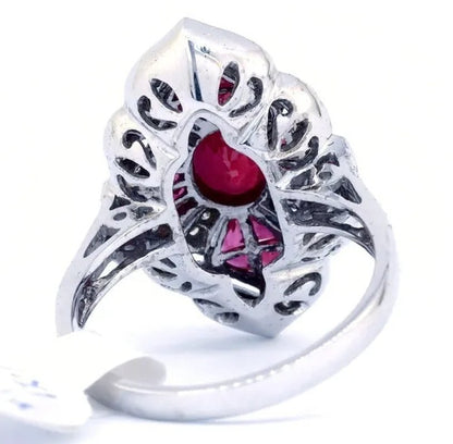 Large 925 Sterling Silver Natural Gemstone Ruby & White Sapphire Diamond Ring Wedding Anniversary Brand Women Jewelry
