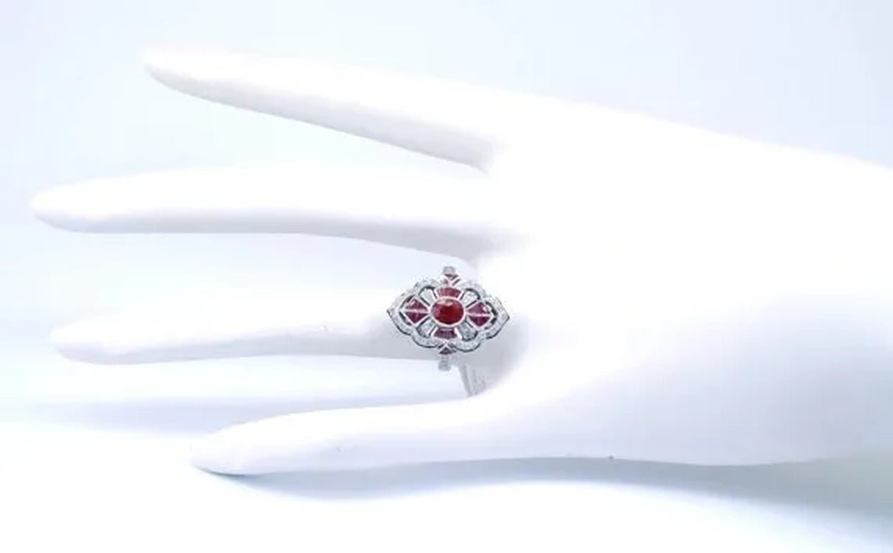 Large 925 Sterling Silver Natural Gemstone Ruby & White Sapphire Diamond Ring Wedding Anniversary Brand Women Jewelry
