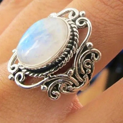 Large Antique Jewelry Moonstone Ring Birthstone Anniversary Bride Wedding Engagement Rings Size 6 - 10 Christmas Gift - WORLD TIME VISITS