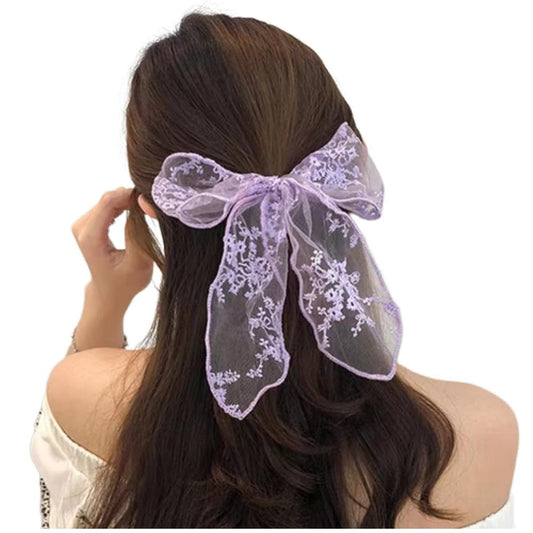 Large Black Lace Hair Bow Clips for Women Cottagecore Hair Accessories Cute Tulle Bow Barrettes Women Ribbon Bows for Baby Girls Hair Bridal Purple - WORLD TIME VISITS
