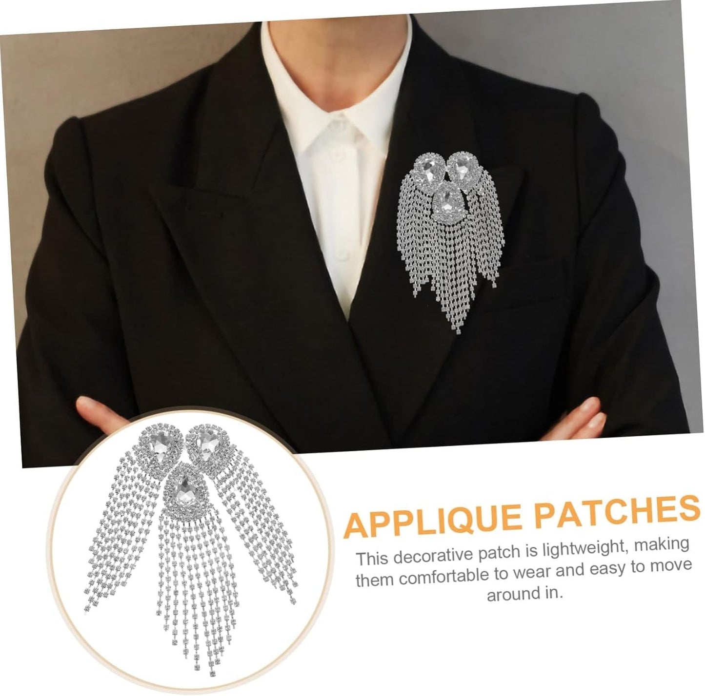 Large Droplet Tassel Decorative Patch Silver Base White Diamond Alloy Brooch for DIY Craft