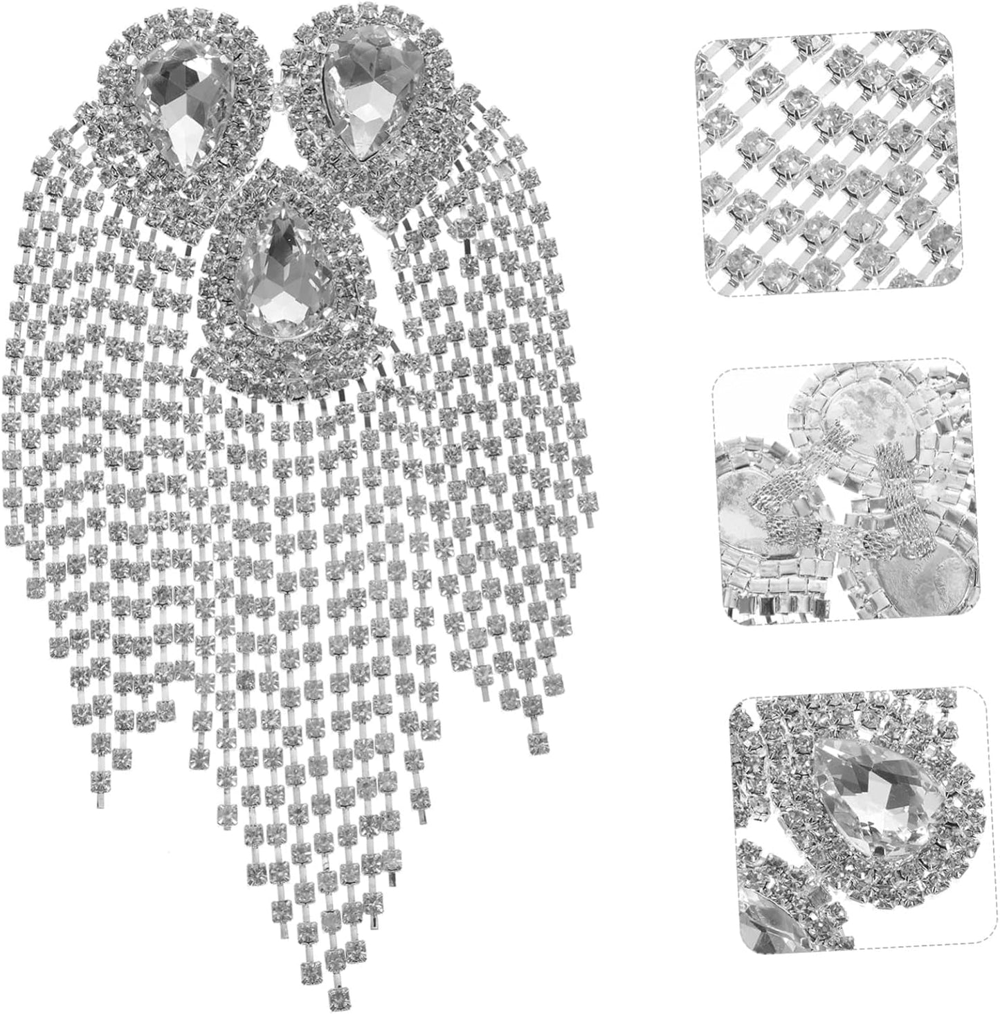 Large Droplet Tassel Decorative Patch Silver Base White Diamond Alloy Brooch for DIY Craft - WORLD TIME VISITS