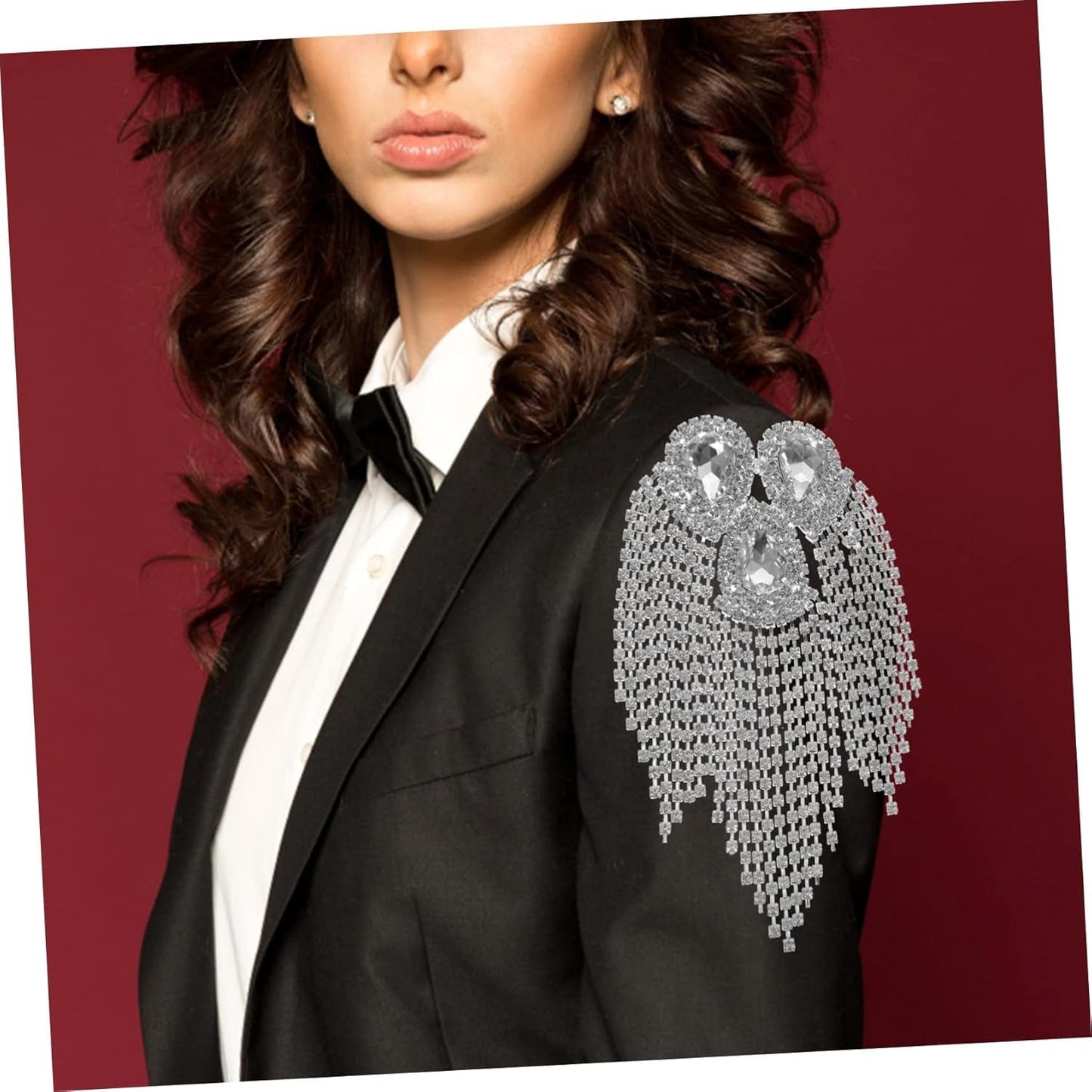 Large Droplet Tassel Decorative Patch Silver Base White Diamond Alloy Brooch for DIY Craft