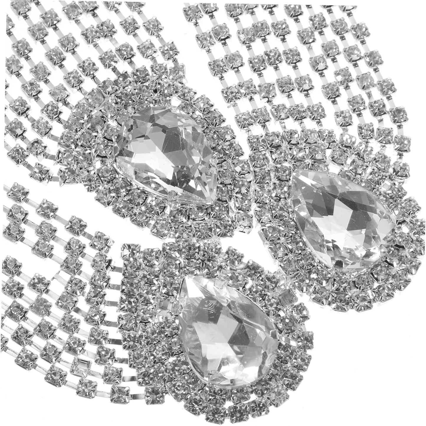Large Droplet Tassel Decorative Patch Silver Base White Diamond Alloy Brooch for DIY Craft