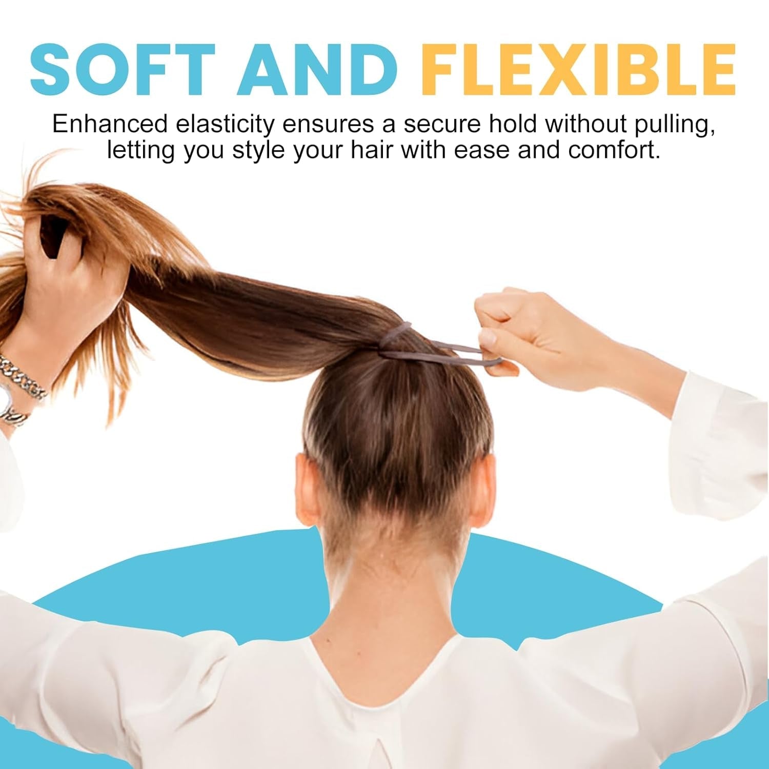 Large Fabric Hair Ties Soft & Gentle Bands Ponytail Holder for Thick Heavy Curly Hair, No Slip No Damage Seamless Scrunchies Headbands 100 Pcs (Caramel) - WORLD TIME VISITS