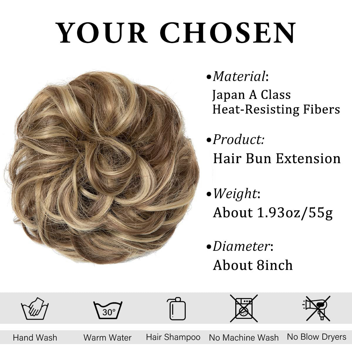 Large Messy Bun Hair Piece Wavy Curly Scrunchies Synthetic Chignon Ponytail Hair Extensions Thick Updo Hairpieces for Women Brunette/Ash Blonde - WORLD TIME VISITS