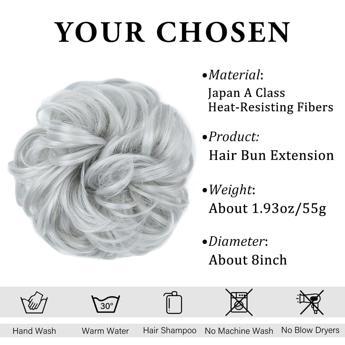 Large Messy Bun Hair Piece Wavy Curly Scrunchies Synthetic Chignon Ponytail Hair Extensions Thick Updo Hairpieces for Women Light Silver Grey - WORLD TIME VISITS
