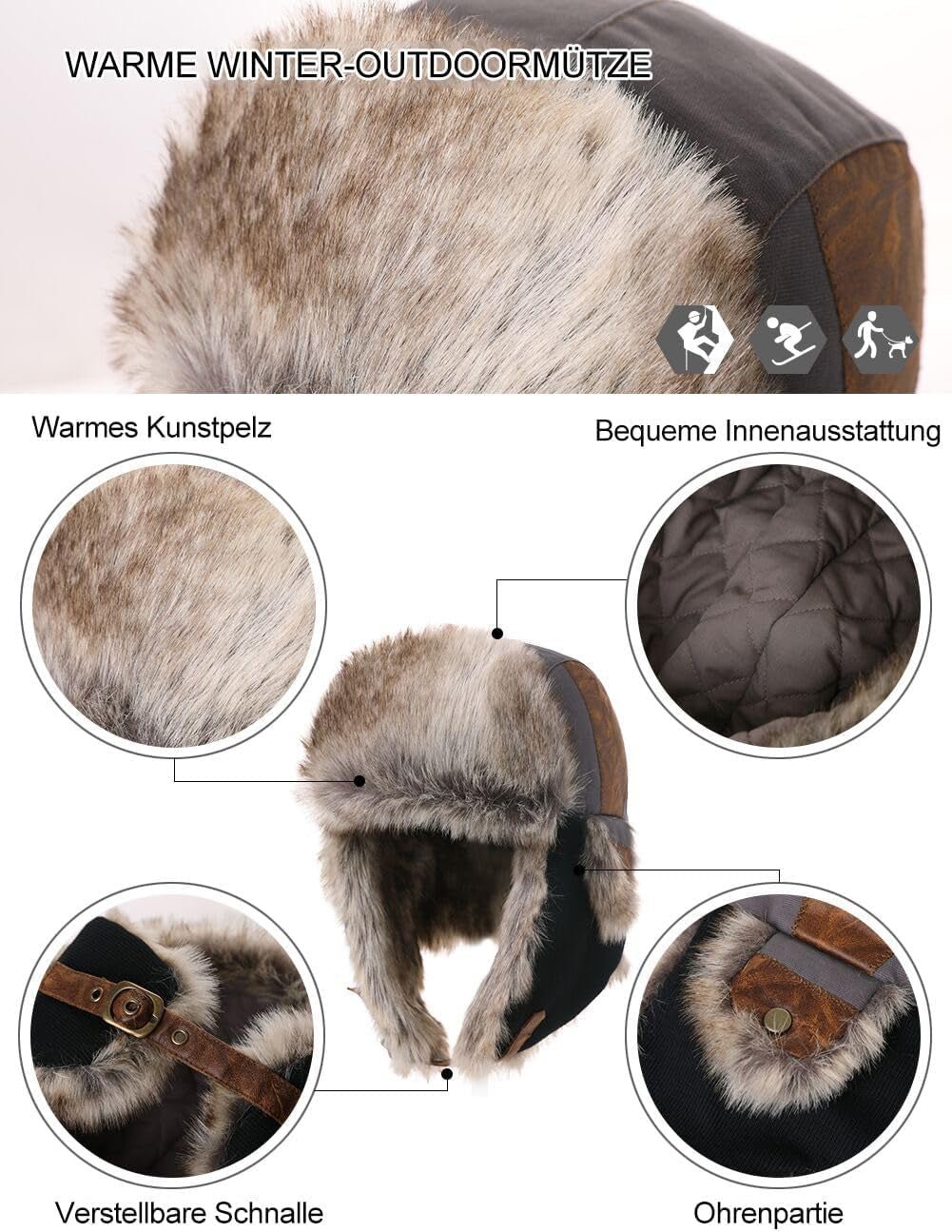 Large XL Trapper Trooper Hunting Warm Ear Flap Russian Ushanka Winter Ski Cold Weather Bomber Hats for Men