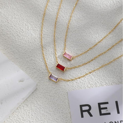 Layered Birthstone Necklace for Women Mothers 14K Gold Charm Necklace Dainty Paperclip Chain Necklace Pink Emerald Red Purple Pendant Necklace Diamond Jewelry Birthday Party Prom Wedding